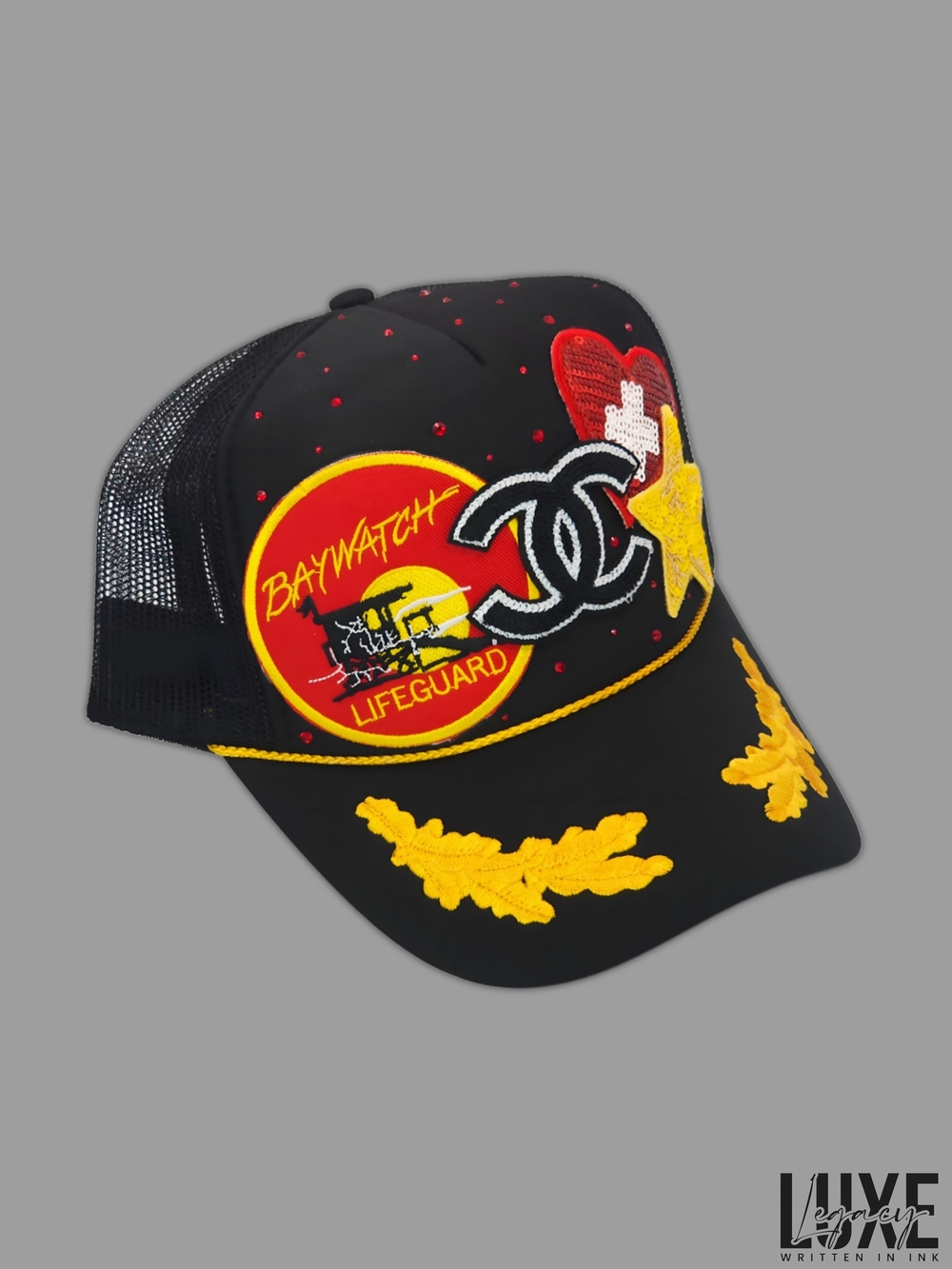 Designer-Inspired Black Baywatch Embroidered Trucker Hat